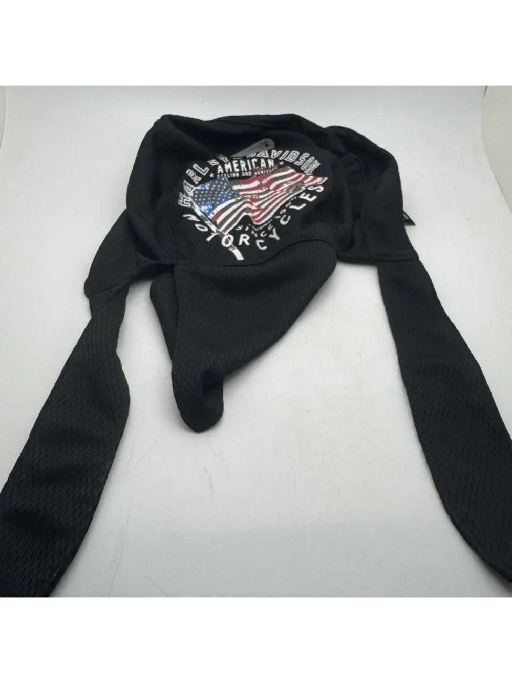 Harley-Davidson Men's Black Do-Rag Head Wrap Bandana American Flag Graphic Print
